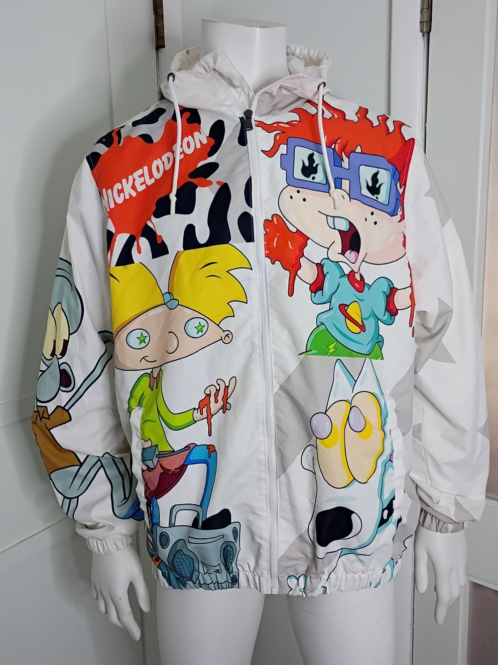 Members Only x Nickelodeon Characters White Windbreaker Jacket Cartoon Print